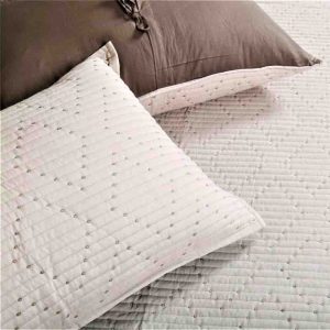 Beige Brown Mulmul Cotton Plain Quilted Bed Cover Set- 54