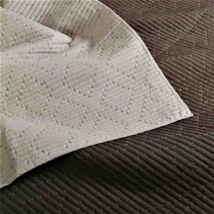 Beige Brown Mulmul Cotton Plain Quilted Bed Cover Set- 56