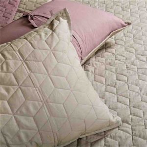 Beige Pink Mulmul Cotton Plain Quilted Bed Cover Set- 58