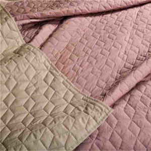 Beige Pink Mulmul Cotton Plain Quilted Bed Cover Set- 60