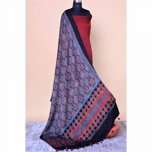 Black Indigo Spire Modal Silk Ajrakh Dupatta- 1