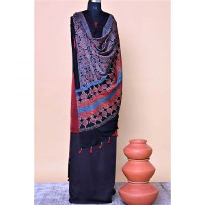 Black Indigo Spire Modal Silk Ajrakh Dupatta- 2