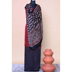 Black Paisley Modal Silk Ajrakh Dupatta- 2