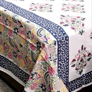 Blossom Streak 400TC Cotton Hand Block Print Bedsheet- 32