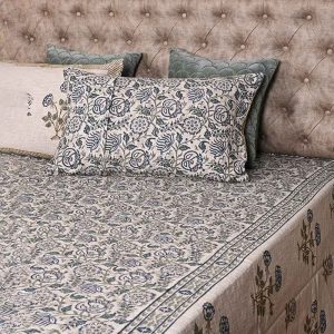 Blue Grey Jaal Block Print Handloom Bed Cover Set- 2