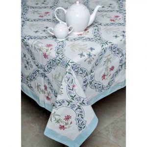 Blue Nested Corsage Block Print Cotton Table Cover- 22