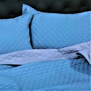 Blue Shell Mulmul Cotton Plain Quilted Bed Cover Set- 61