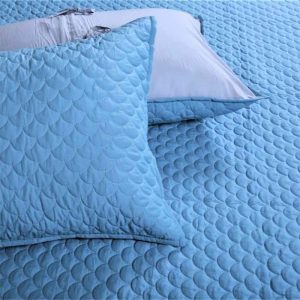 Blue Shell Mulmul Cotton Plain Quilted Bed Cover Set- 62