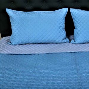 Blue Shell Mulmul Cotton Plain Quilted Bed Cover Set- 64