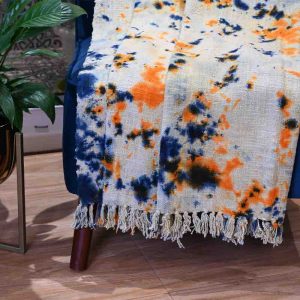 Canary Blue Shibori Handloom Sofa Throw Blanket- 2