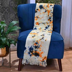 Canary Blue Shibori Handloom Sofa Throw Blanket- 4
