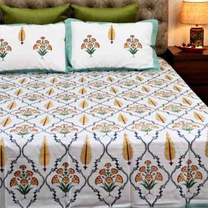 Eyrie Corn Percale Co4ton Hand Block Print Bedsheet-4