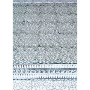 Grey Flower String Block Print Cotton Table Cover- 16
