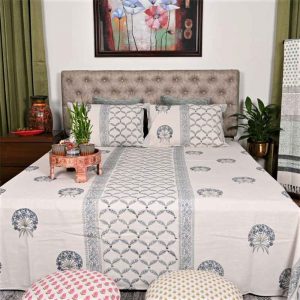 Grey Moroccan Block Print Handloom Bed Cover Set- 1