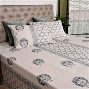 Grey Moroccan Block Print Handloom Bed Cover Set- 2