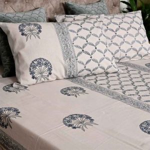 Grey Moroccan Block Print Handloom Bed Cover Set- 3