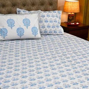 Icy Blue Percale Cotton Hand Block Print Bedsheet-3