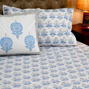 Icy Blue Percale Cotton Hand Block Print Bedsheet-4