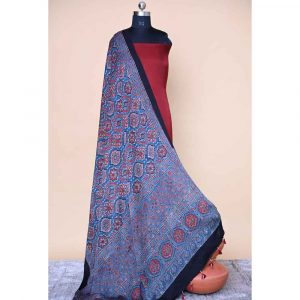 Indigo String Modal Silk Ajrakh Dupatta- 15