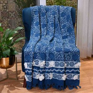 Indigo Vine Handloom Sofa Throw Blanket- 18