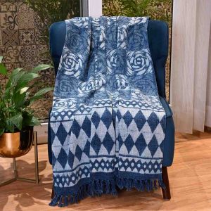 Indigo Whirl Handloom Sofa Throw Blanket- 1