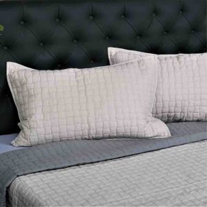 Ivory Grey Mulmul Cotton Plain Quilted Bed Cover Set- 48