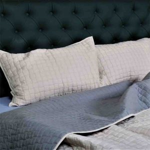 Ivory Grey Mulmul Cotton Plain Quilted Bed Cover Set- 50