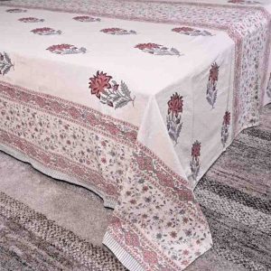 Mahogany Floral Block Print Handloom Bed Cover Set- 4