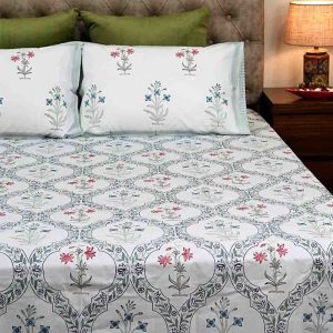 Nested Blossom Percale Cotton Hand Block Print Bedsheet-1