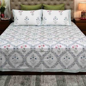 Nested Blossom Percale Cotton Hand Block Print Bedsheet-3