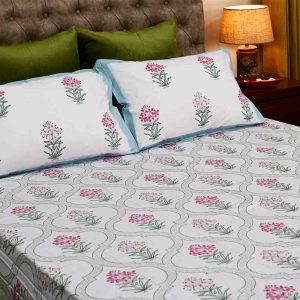 Nested Corsage Percale Cotton Hand Block Print Bedsheet-0