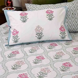 Nested Corsage Percale Cotton Hand Block Print Bedsheet-4