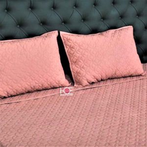 Pastel Pink Mulmul Cotton Plain Quilted Bed Cover Set- 65