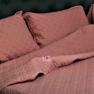 Pastel Pink Mulmul Cotton Plain Quilted Bed Cover Set- 66