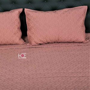Pastel Pink Mulmul Cotton Plain Quilted Bed Cover Set- 68