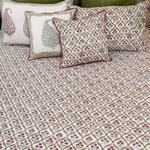 Pink Corsage Glace Cotton Hand Block Print Bedsheet-4