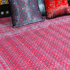 Red Indigo Ajrakh Kantha Bed Cover- 10