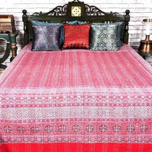 Red Indigo Ajrakh Kantha Bed Cover- 12