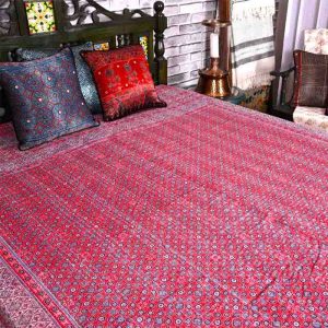 Red Indigo Ajrakh Kantha Bed Cover- 9
