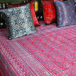 Red Paisley Ajrakh Kantha Bed Cover- 26