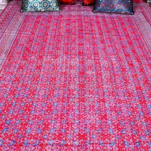 Red Paisley Ajrakh Kantha Bed Cover- 28