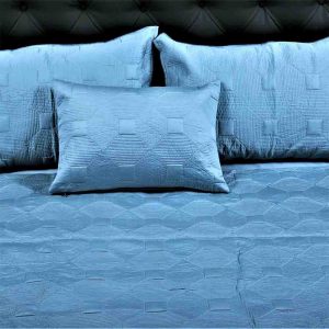 Summer Blue 400TC Cotton Plain Quilted Bed Cover Set- 18