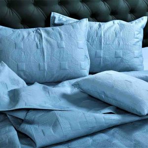 Summer Blue 400TC Cotton Plain Quilted Bed Cover Set- 19