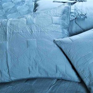 Summer Blue 400TC Cotton Plain Quilted Bed Cover Set- 20