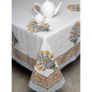 Yellow Corsage Block Print Cotton Table Cover-1 31