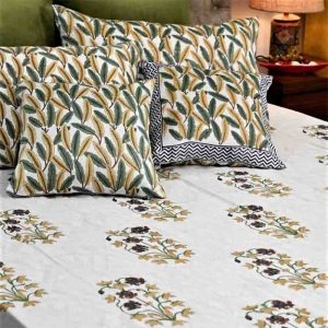 Yellow Corsage Glace Cotton Hand Block Print Bedsheet-1
