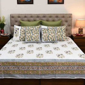 Yellow Corsage Glace Cotton Hand Block Print Bedsheet-2