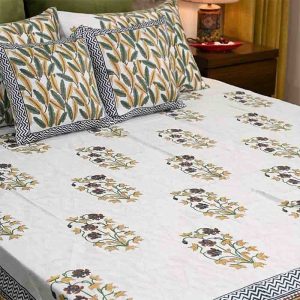 Yellow Corsage Glace Cotton Hand Block Print Bedsheet-3