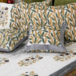 Yellow Corsage Glace Cotton Hand Block Print Bedsheet-4