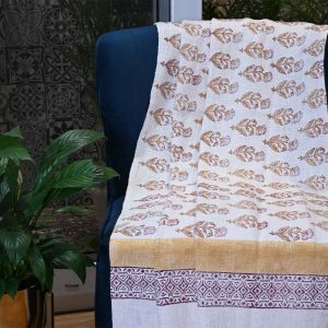 Yellow Floral Sprig Handloom Sofa Throw Blanket- 3